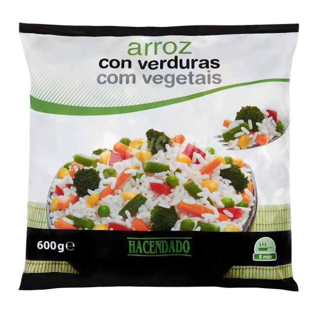 Brocoli con caballa en conserva y arroz con verduras.
